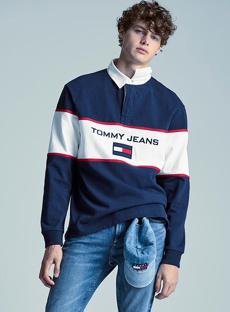 Rugby polo | Tommy Jeans | Shop Men's Logo Tees & Graphic T-Shirts Online | Simons Tommy Hilfiger Outfits, Fiona Y Shrek, Free T Shirt Design, 90s Fashion Men, Aesthetic Outfits Men, Mens Summer Outfits, Shop Aesthetic, Rugby Polo, Guys Clothing Styles