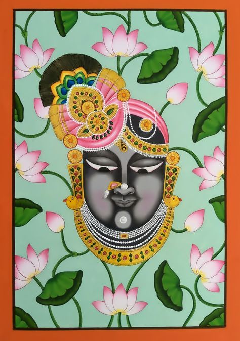 Shrinathji Canvas Painting, Shreenathji Painting On Wall, Shrinathji Pichwai Paintings Sketch, Pichwai Paintings Shreenathji, Shrinath Ji Pichwai Painting, Mukharvind Shreenathji Painting, Shreenathji Canvas Painting, Shrinath Ji Painting, Shrinathji Paintings On Canvas