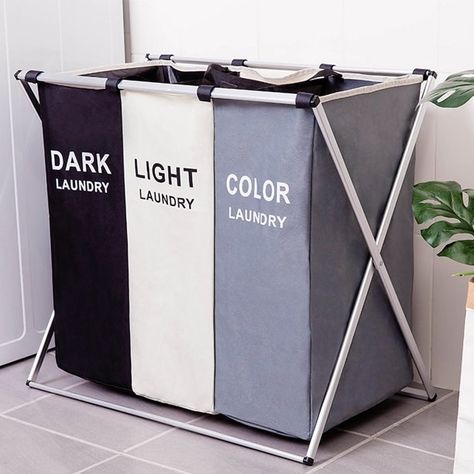 A labeled laundry hamper because you will never bother to separate your clothing on laundry day, so you might as well do it ahead of time. Organiser Son Dressing, Large Laundry Hamper, Laundry Sorting, Organizar Closet, Oxford Bags, Laundry Basket Organization, Dirty Clothes Storage, Laundry Sorter, Closet Organizing Systems