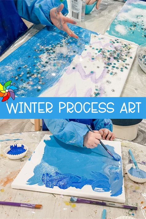 Brrr! Preschool students will have so much fun creating snowy salt canvas pictures! This process art idea is great for the holidays and when it's cold outside. Click HERE to Learn How to Create It! #Prek #Preschool #Homeschool #Prekindergarten Snowman Process Art Preschool, Penguin Process Art, Winter Weather Activities Preschool, Winter Process Art Preschool, Winter Process Art, January Preschool Crafts, Gingerbread Activities Preschool, Winter Animal Art, Orange Classroom