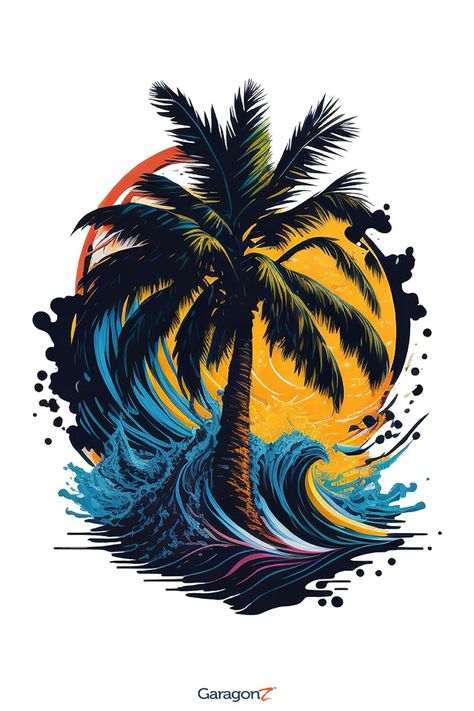 No Copyright Pictures, Palm Tree Artwork, Majestic Palm, Island Artwork, Tshirt Artwork, Sejarah Kuno, T-shirt Print Design, Wave Illustration, Transparent Clipart