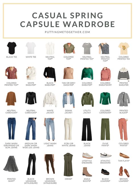 Spring Capsule Wardrobe Spring Capsule Wardrobe Casual, Casual Spring Capsule Wardrobe, Capsule Wardrobe Examples, Outfit Calendar, Nursing Friendly Outfits, Athleisure Capsule Wardrobe, Casual Work Style, Classic Work Outfits, Full Closet