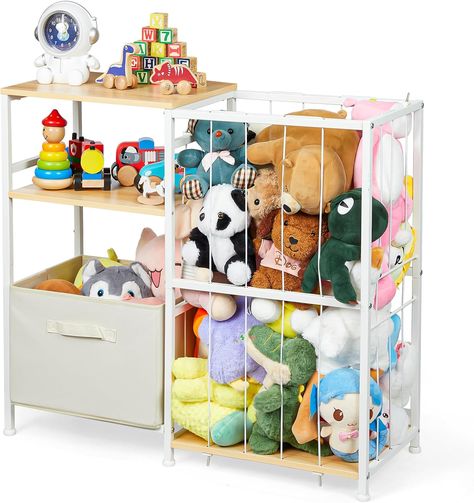 Stuffed Animal Storage, Kids Toy Storage Organizer with Toy Box for Boys Girls Kids Toddlers Baby, Stuff Animal Organizer with Elastic Cord for Playroom Living Room and Kids Room Organization Toddler Playroom Organization, Toy Closet Organization, Stuffed Animal Holder, Playroom/living Room, Toy Storage Shelves, Kids Toy Storage, Toddler Organization, Toy Storage Organizer, Toy Chests