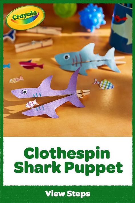 Shark Clothespin, Shark Week Crafts, Shark Puppet, Shark Craft, Puppet Craft, Ocean Theme Classroom, Beach Themed Crafts, Science Crafts, Sunday School Crafts For Kids