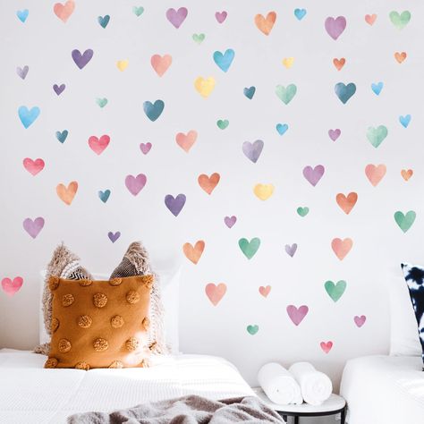 PRICES MAY VARY. 【SUFFICIENT QUANTITIES】You will receive 6 sheets heart wall decals(150pcs large hearts decals+96pcs small hearts decals). The large decals size are about 2x2 inch. The Small decals size are 1x1 inch approx. A value set for you to decorate a lot of things, create a wonderful eye-catching heart theme. 【COLORFUL HEART DECOR】The wall decals features watercolor heart design, which is more pastel and look cozy. You can arrange them evenly or in an archas or combine with other stickers Hearts On Wall Painted, Heart Wall Painting, Rainbow Kids Bedroom, Purple Girls Bedroom, Rainbow Playroom, Stickers Watercolor, Heart Theme, Heart Wall Decal, Heart Wall Stickers