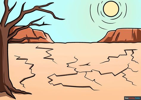 Drought Drawing, Natural Disasters Drawing, Mountain Range Drawing, Natural Disasters Art, Landscape Drawing Tutorial, File Decoration, File Decoration Ideas, Monster Craft, Flower Drawing Tutorials