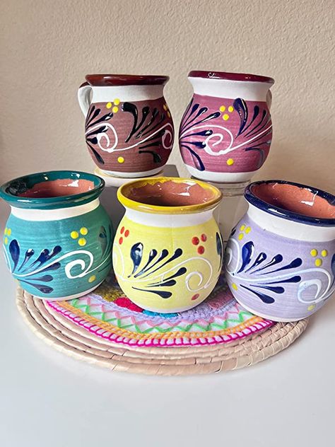 Mexican Clay Pots, Mexican Ornaments, Mexican Mug, Mug Clay, Pottery Coffee Mugs, Mexican Kitchen Decor, Clay Jar, Painted Ornament, Mexican Ceramics