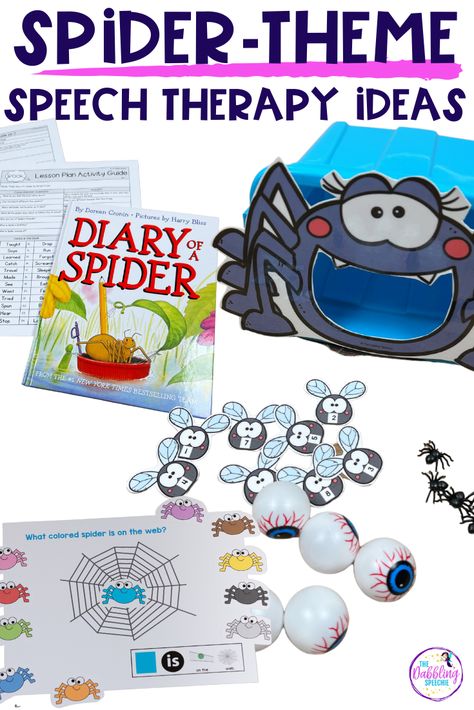 Learn about different spider themed activities you can use with your elementary speech therapy caseload to cover a variety of speech and language goals. November Speech And Language Activities, Halloween Speech Therapy Activities Free, September Speech Therapy Activities, Wellcomm Activities, Categories Speech Therapy, Creepy Insects, Halloween Speech Therapy Activities, Speech Therapy Themes, Speech Therapy Ideas