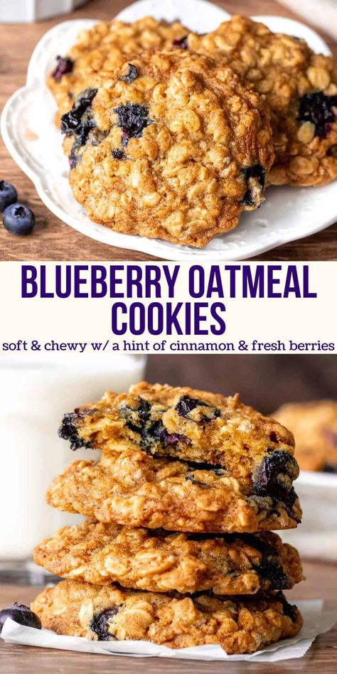 These blueberry oatmeal cookies are thick and chewy with a hint of cinnamon and blueberries throughout. They taste cozy and comforting for the perfect treat with a cup of coffee or tea mid morning. #blueberry #oats #oatmeal #cookies #blueberrycookies #recipe from Just So Tasty Oatmeal Berry Cookies, Blueberry Oatmeal Cookies, Cooking Therapy, Best Oatmeal Cookies, Blueberry Cookies, Oatmeal Cookies Chewy, Blueberry Oatmeal, Lactation Cookies, Lemon Glaze