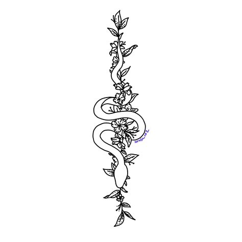 Snake With Flowers Tattoo Simple, Spine Tattoo Snake And Flowers, Snake Spine Tattoo With Flowers, Dainty Snake Spine Tattoo, Snake And Flower Spine Tattoo, Spinal Snake Tattoo, Simple Flower Spine Tattoos For Women, Western Spine Tattoo Ideas, Snake And Vine Tattoo