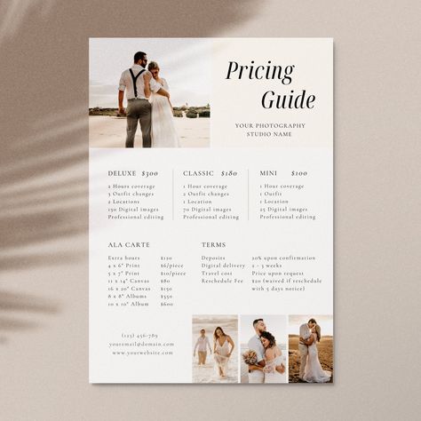 Wedding Photography Pricing List| Wedding Pricing Guide Sheet Template| Wedding Collection Package| Photographer Price Guide| Editable Canva Wedding Photo Price Sheet, Photo Price List, Wedding Price List Template, Wedding Pricing Guide Photography, Pricing Sheet Template Free, Photography Price Sheet, Photography Session Pricing, Family Photography Pricing Guide, Photography Package Names