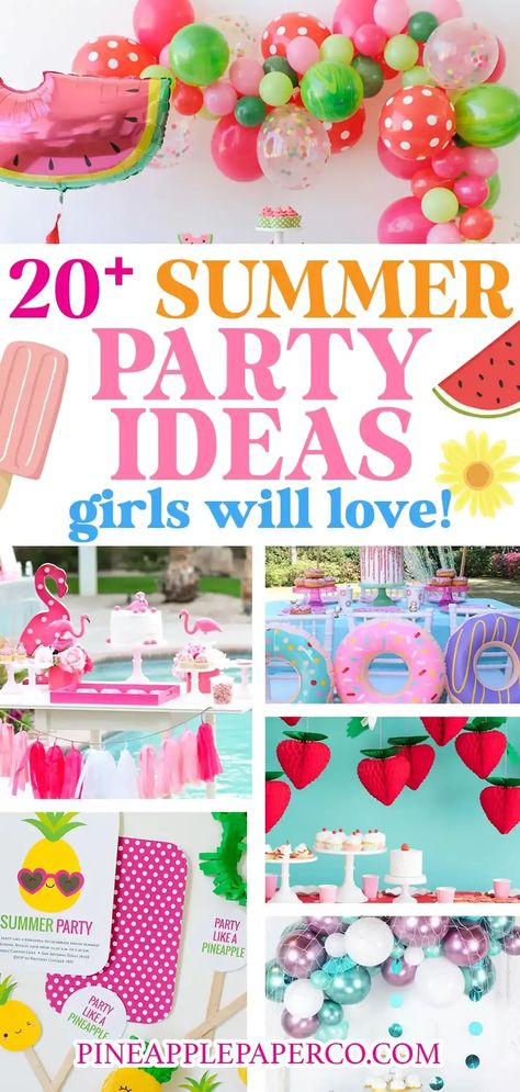 Summer Birthday Party Themes, Summer Birthday Ideas, Summer Birthday Themes, Summer Birthday Party Invitations, Party Ideas For Girls, Summer Party Ideas, Pool Party Themes, Summer Party Themes, Girls Birthday Party Themes