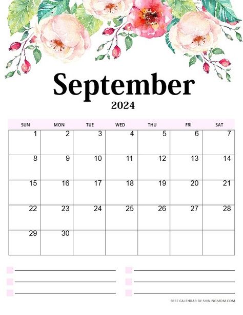 2024 Calendar with Notes | Free Beautiful PDF Templates Printable Calendar Design, Calendar With Notes, Free Monthly Calendar, Free Printable Calendar Templates, Vertical Calendar, Creative Calendar, Free Calendar Template, September Calendar, Today Calendar