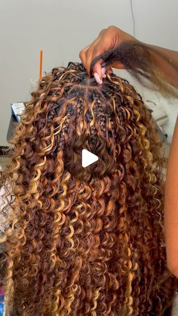 Color Crochet Hairstyles, Full Goddess Knotless Braids, Knotless Tree Braids, Knotless Braids With Wavy Hair, How To Style Curly Braids Black Women, Fall Color Boho Knotless Braids, Curly Braids Hairstyles For Black Women, Cooper Knotless Braids, Ombré Braiding Hair