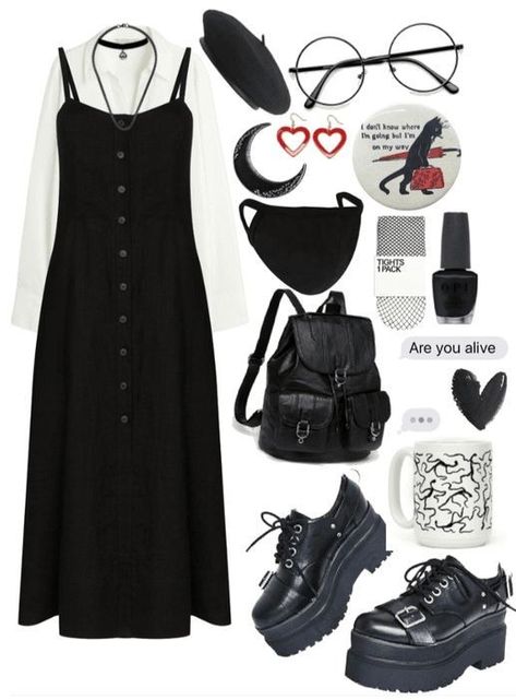 Dress With T Shirt Under, Casual Goth Aesthetic, Gothic Casual Outfits, Gothic Office Outfit, Outfit Ideas For Office, Mode Grunge, Opi Nail Lacquer, Gothic Outfits, Alternative Outfits