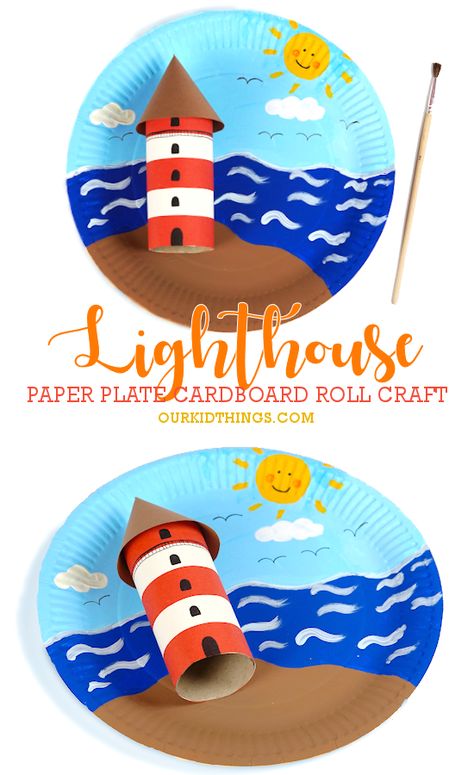 Beach Crafts For Kids, Lighthouse Crafts, Summer Preschool Crafts, Summer Arts And Crafts, Beach Themed Crafts, Summer Camp Crafts, Hairstyles Kids, Summer Crafts For Kids, Ocean Crafts