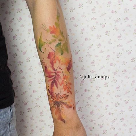 17 Fall-Inspired Tattoos That Show Off the Dreamiest Autumn Leaves Fall Leaves Tattoo, Tattoo Son, Autumn Tattoo, Tattoo Nature, Birthday Tattoo, Cool Chest Tattoos, Inspiration Tattoo, Chest Tattoos For Women, Tattoo For Son