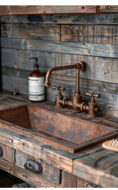 Home Made Bathroom Vanity, Rustical Bathroom Ideas, Rustic Bathroom Sinks And Vanities, Home Made Vanity Ideas, Brick Wall Bathroom Ideas, Rustic Bathroom Remodel Ideas, Rustic Elegant Bathroom, Two Vanity Bathroom, Mancave Bathroom Ideas