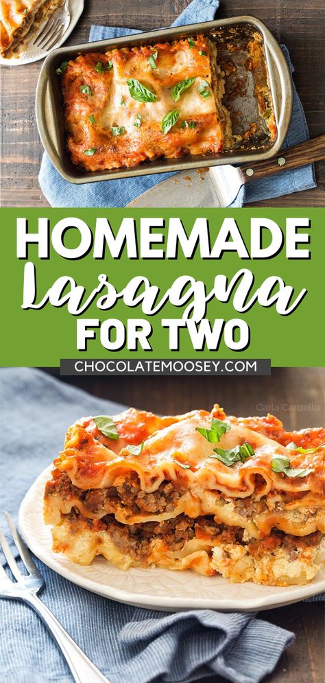 Our delicious Homemade Lasagna for Two is prepared in a small loaf pan that produces a baked pasta dish that makes only 4 slices. Made with a beef and ricotta cheese filling. Leftovers will depend on who’s eating dinner and how large your appetite is. If two people eat two slices each, there won’t be leftovers. However, if you only eat one slice each or if you’re serving only one person, then you’ll have extra for lunch the next day. Lasagna Roll Ups For Two, Single Serving Lasagna, Two Person Lasagna, Easy Baked Lasagna, 3 Ingredient Lasagna, Personal Lasagna Recipe, Cooking For 2 People Easy Recipes, Lasagna For Two People, Small Portion Lasagna