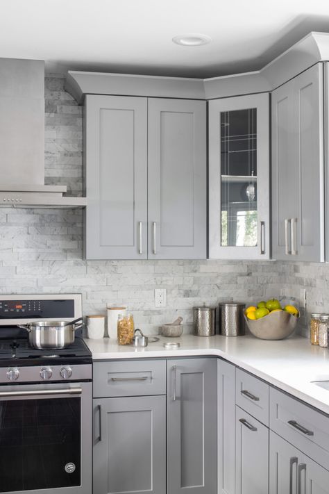 Grey Shaker is a wonderful approach to any innovative design! Shop now and save! #greykitchen #greycabinets #kicthendesign Backsplash For Light Grey Cabinets, Blue And Grey Kitchen Decor, Backsplash For Grey Cabinets, Black And Grey Kitchen Ideas, Grey Kitchen Backsplash Ideas, Kitchen With Grey Cabinets, Grey Cabinets Kitchen, Dove Grey Shaker Kitchen, Grey Shaker Kitchen Cabinets