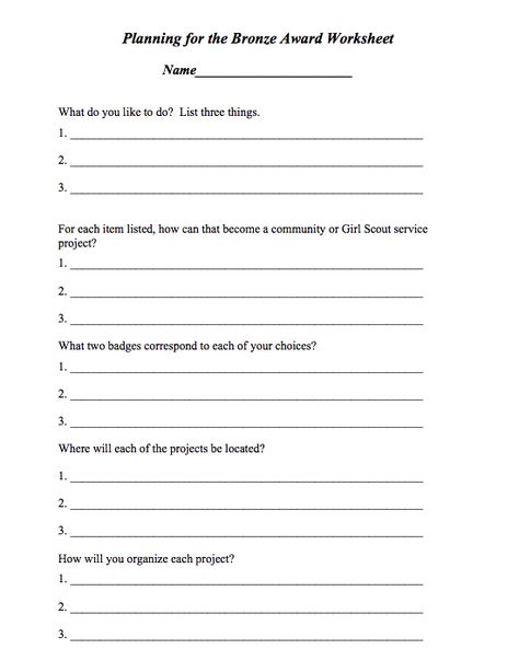 Bronze Award Worksheet Packet – Scouting Web Junior Bronze Award Ideas Projects, Girl Scout Bronze Award Ideas, Bronze Award Ideas Junior, Bronze Award Ideas, Period Kit, Girl Scout Activities, Award Ideas, Girl Scout Juniors, Bronze Award