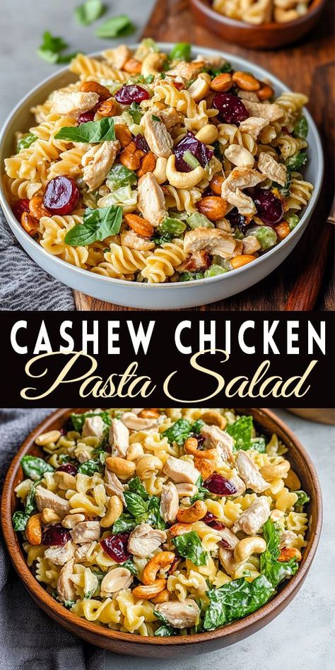 This Cashew Chicken Pasta Salad is a refreshing twist on classic pasta salad! 🥗 Loaded with crunchy cashews, tender chicken, and a creamy dressing, it’s perfect for potlucks, picnics, or meal prep. #PastaSalad #CashewChicken #SummerRecipes #EasySalad 🍴 Asian Chicken Pasta Salad, Pasta Salad Meal Prep, Cold Chicken Pasta Salad, Chicken Pasta Salad Recipes, Classic Pasta Salad, Cold Pasta Salad Recipes, Easy Pasta Salad Recipe, Creamy Dressing, Salad Meal Prep