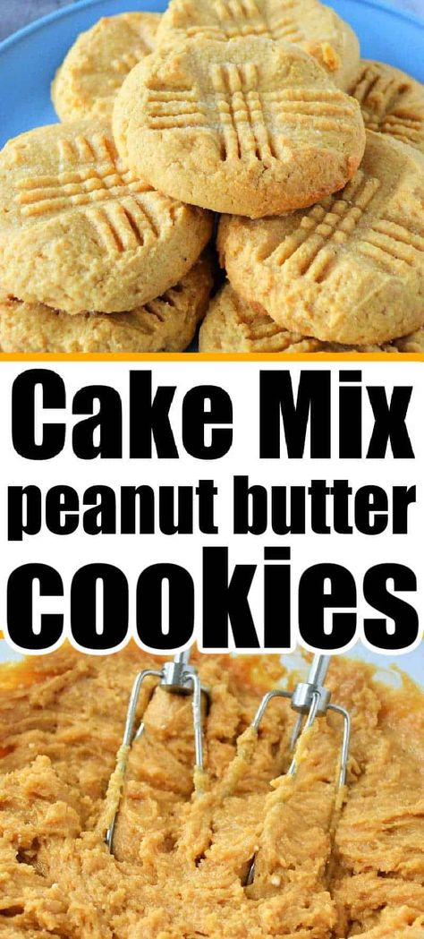 Cake mix cookies recipe is here. Easy recipe to transform cake mix into any type of cookie you want, peanut butter is our fave. Peanut Butter Cake Mix Cookies, Peanut Butter And Chocolate Chips, Nut Butter Cookies, Brownies Recipes, Making Peanut Butter, Yummy Desserts Easy, Cake Mix Cookie Recipes, Peanut Butter And Chocolate, Vanilla Cake Mixes