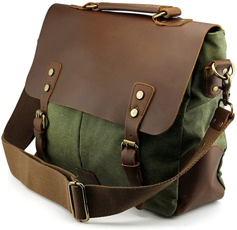 Shoulder Bag For School, Brown Leather Messenger Bag, Messanger Bag, Vintage Messenger Bag, Canvas Leather Bag, Laptop Messenger Bags, Canvas Messenger Bag, Bag Green, Messenger Bag Men