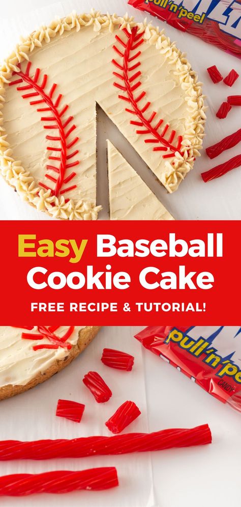 Baseball Cake Balls, Baseball Ice Cream Cake, Homemade Baseball Cake, Easy Baseball Cake, Baseball Cookie Cake Ideas, Baseball Dessert Ideas, Baseball Brownies, Diy Baseball Cake, Baseball Cookie Cake