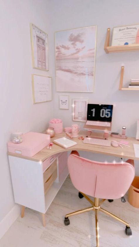 Stylish Home Office, Feminine Home Offices, Work Office Decor, Cozy Home Office, Hiasan Bilik, Cubicle Decor, Office Room Decor, Study Room Decor, Small Home Office