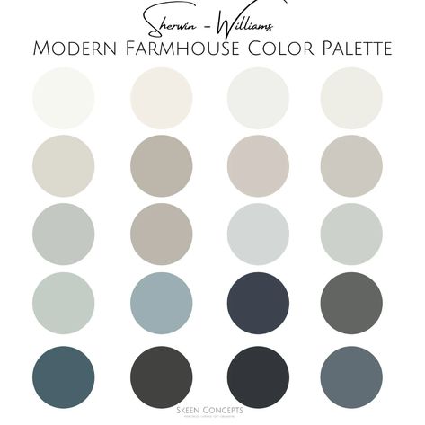 Sherwin Williams Modern Farmhouse Color Palette Professional | Etsy Modern Farmhouse Color Palette, Interior Paint Color Palette, Color Palette For Home, House Color Palette, Farmhouse Color Palette, Modern Farmhouse Paint Colors, Farmhouse Color Scheme, Interior Paint Palettes, Farmhouse Color