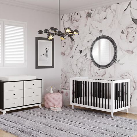 3 In 1 Crib, Dragon Sanctuary, Black Crib, Black Nursery, Baby Cribs Convertible, Nursery Room Inspiration, White Nursery, Adjustable Mattress, Black And White Baby