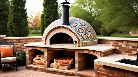 16 Beautiful Backyard Pizza Oven Ideas for Culinary Bliss - Peak Patio Life Build A Pizza Oven Wood Burning, Outdoor Kitchen With Pizza Oven Ideas, Mosaic Pizza Oven Outdoor, Stone Oven Pizza, Outdoor Wood Fired Pizza Oven, Pizza Oven Mosaic, Stone Pizza Oven Outdoor, Modern Outdoor Pizza Ovens, Outside Pizza Oven