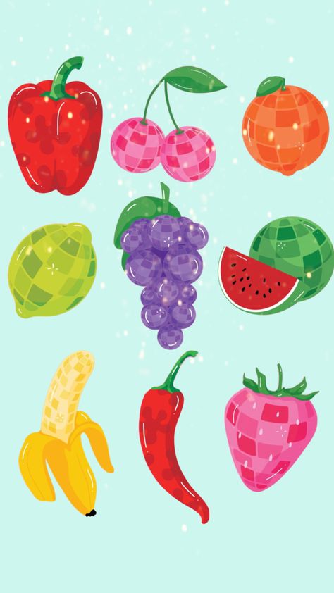 #discoball #fruit #preppy #vibes #love Disco Fruit Painting, Disco Ball Fruit Art, Art Inspo Board, Disco Fruit Art, Funky Fruit Art, Cute Fruit Art, Disco Ball Fruit, Funky Canvas Painting Ideas, Fruit Aesthetic Art