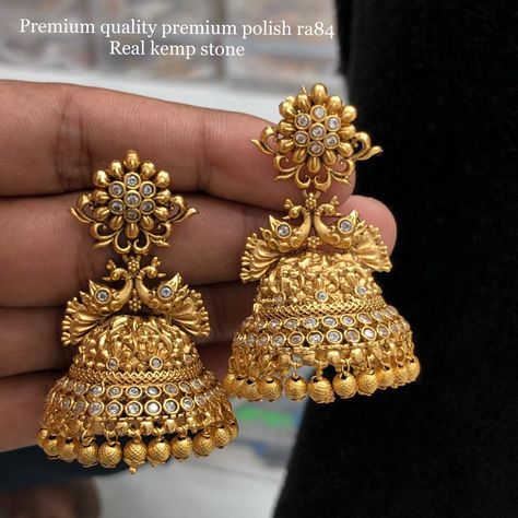 Latest Buttalu Designs Gold 2023, Gold Jhumka Earrings Indian Latest, Buttalu Earrings Gold Bridal Latest, Gold Jumkas Design Latest, Gold Buttalu Earrings Latest, Buttalu Gold, Gold Buttalu, Big Earrings Gold, Pretty Gold Necklaces