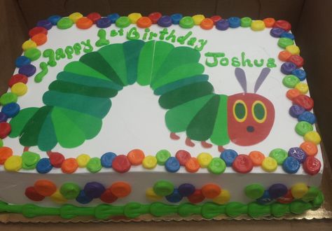 Calumet Bakery Very Hungry Caterpillar Sheet Cake Hungry Caterpillar Birthday Cake, Birthday Cake Kids Boys, Hungry Caterpillar Cake, Kids Birthday Party Food, Caterpillar Cake, Buttercream Decorating, Hungry Caterpillar Birthday, Hungry Caterpillar Party, 3rd Birthday Cakes