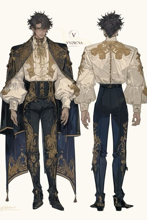 Royalty Male Outfit, Royal Attire Men, Formal Fantasy Outfits Male, Sorcerer Outfit Male, Royal Clothing Men, Royal Oc Art, Fantasy Mens Clothes, Masquerade Outfit Men, Royal Outfits Male