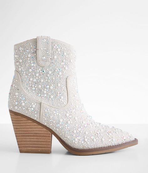 Very G Kady Glitz Western Ankle Boot - Women's Shoes in Silver | Buckle Pearl Cowboy Boots, Bridal Cowgirl Boots, Wedding Booties For Bride, Wedding Cowgirl Boots For Bride, Wedding Cowboy Boots For Bride, Sparkly Cowgirl Boots, Boots For Wedding, Bridal Cowboy Boots, Western Wedding Boots