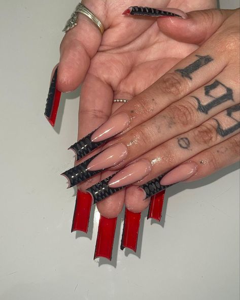 Bottom Nails, Red Bottom Nails, Long Black Nails, Acrylic Nails Nude, Drip Nails, Grunge Nails, Dope Nail Designs, Long Acrylic Nails Coffin, Acrylic Nails Coffin Pink