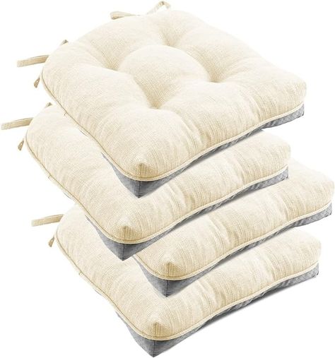 Amazon.com: downluxe Indoor Chair Cushions for Dining Chairs, Tufted Overstuffed Textured Memory Foam Kitchen Chair Pads with Ties and Non-Slip Backing, 15.5" x 15.5" x 4", Beige, 4 Pack: Home & Kitchen Cushions For Dining Chairs, Indoor Chair Cushions, Beige Dining Chair, Kitchen Chair Pads, Foam Chair, Kitchen Chair Cushions, Tufted Chair, Iron Chair, Patio Furniture Cushions