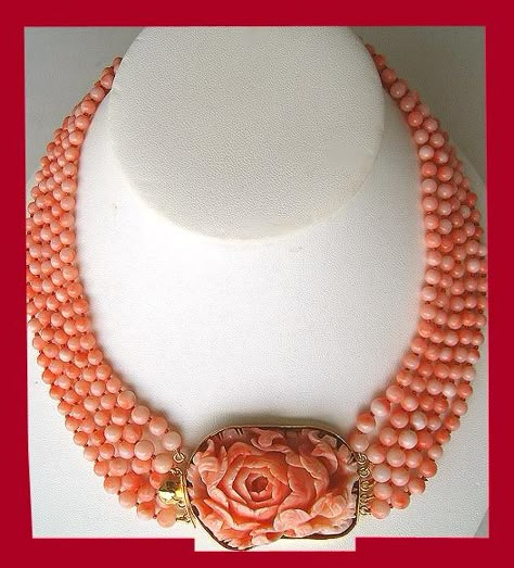 Necklace creation by Talya D from antique coral. Set in gold Coral Jewelry Necklace, Coral Jewelry Vintage, African Wedding Jewelry, Coral Jewellery, Coral Jewelry Set, Fancy Jewelry Necklace, Pearl Jewelry Design, Pearl Necklace Designs, Fancy Jewellery Designs