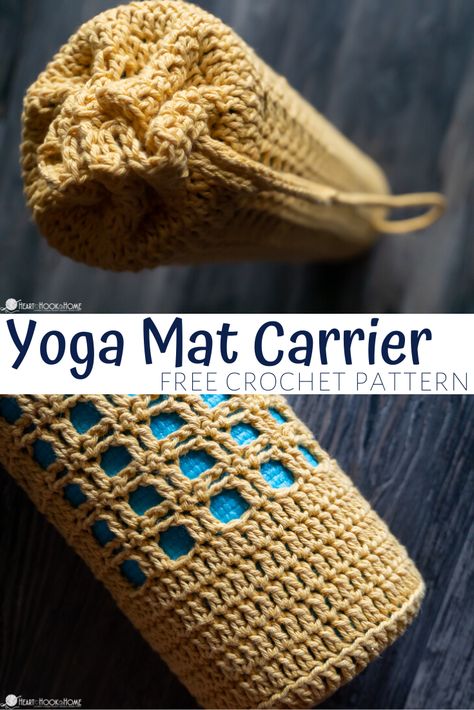 If you crochet and do yoga, you'll love this free yoga mat bag crochet pattern! It carries an average size mat and has a drawstring that doubles as a strap. Yoga Mat Bag Pattern, Bag Free Crochet Pattern, Foundation Half Double Crochet, Strap Yoga, Crochet Macrame, Yoga Mat Carrier, Bag Crochet Pattern, Crochet Baskets, Bag Pattern Free