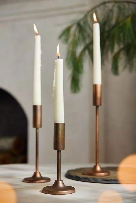 Wood Pillar Candle Holders, Classic Taper, Candle Table Decorations, Copper Candle, Iron Candlesticks, Modern Candle Holders, Taper Holders, Brass Candle, Hand Poured Candle