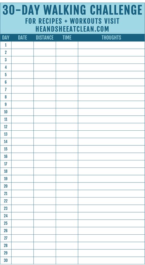 30-Day Walking Challenge | He and She Eat Clean Walking Club, Fitness Tracker Printable, Walking Challenge, Walking Plan, 30 Day Fitness, Walking Exercise, Popular Workouts, Workout Chart, Workout Schedule