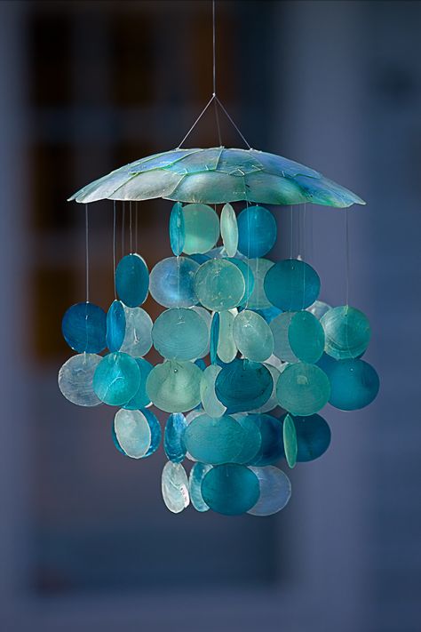 Shell Chimes, Capiz Wind Chimes, Capiz Chandelier, Rockport Massachusetts, Handmade Wood Crafts, Shell Wind Chimes, Glass Wind Chimes, Cape Ann, Ocean Design