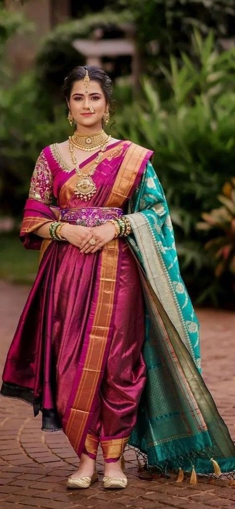 Nine-yard Nauvari Sarees for Festivals Nauvari From Saree, Wedding Nauvari Look, Navwari Look For Bride, Nauvari Saree Look For Wedding, Navari Sari Look, Brahmani Nauvari Saree, Nauvari Kasta Saree, Nauvari Bride Look, Navri Saree Look Marathi