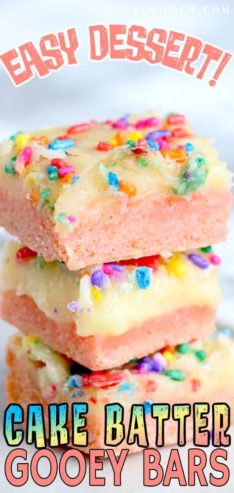 Soft and sweet, these Gooey Cake Batter Bars are super easy to throw together - just cake mix and a few other simple ingredients. Cake Batter Bars, Ooey Gooey Cake, Cake Batter Recipes, Ooey Gooey Bars, Gooey Cake, Gooey Bars, Gooey Cookies, Gooey Butter Cake, Lemon Cake Mixes