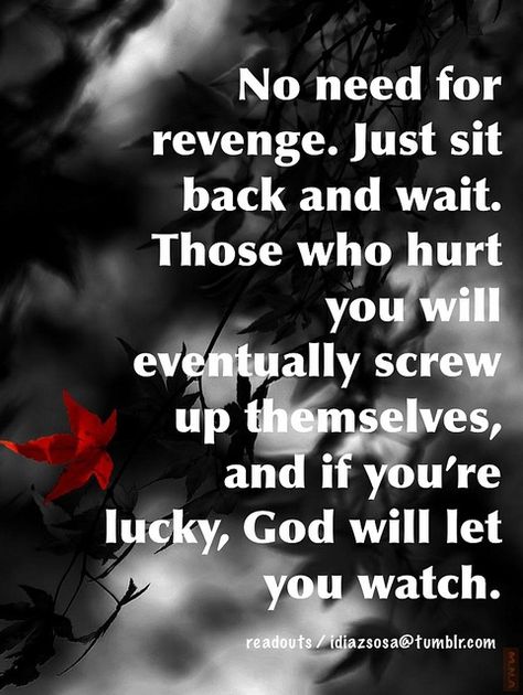 No need for revenge. Just sit back and wait. Those who hurt you will eventually screw up themselves, and if  you’re lucky, God will let you watch. by Idiazsosa, via Flickr Vertrouw Op God, Inspirerende Ord, Karma Quotes, Screwed Up, Sit Back, Quotable Quotes, Infj, True Words, The Words