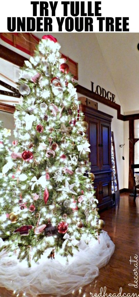 Snow Tree Skirt, Army Party, Faux Christmas Trees, Diy Blanket Ladder, Real Christmas Tree, A White Christmas, Closet Organization Diy, Paper Flower Crafts, White Tulle