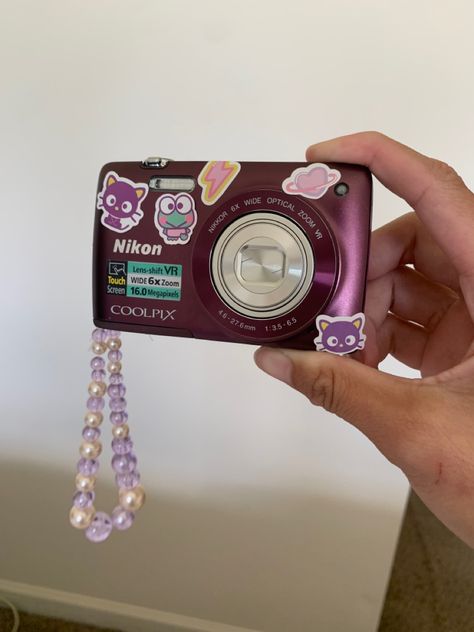 Nikon Coolpix S3300, Nikon Coolpix Aesthetic, Camera Decorations, Sanrio Stickers, Purple Chrome, Nikon Lens, Digi Cam, Cute Camera, Dream Gift